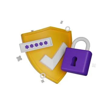 3D shield secure icon, authentication lock password render concept Stock Illustration