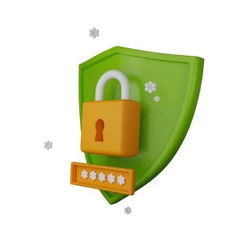 3D shield secure icon, authentication render lock password concept Stock Illustration