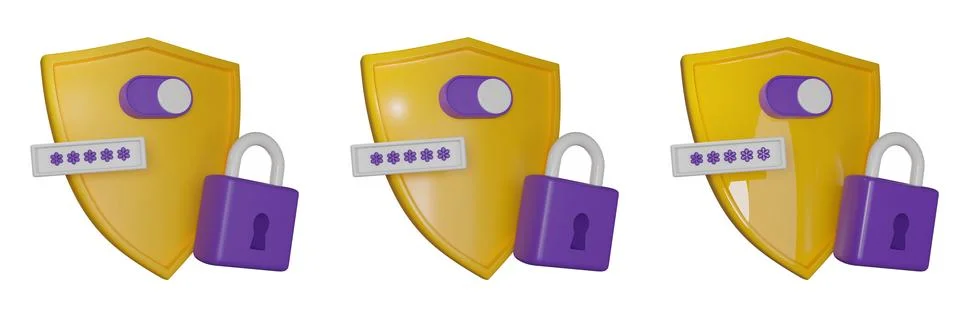3D shield secure icon, authentication lock password render concept Stock Illustration