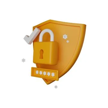 3D shield secure icon, lock password authentication render concept Stock Illustration