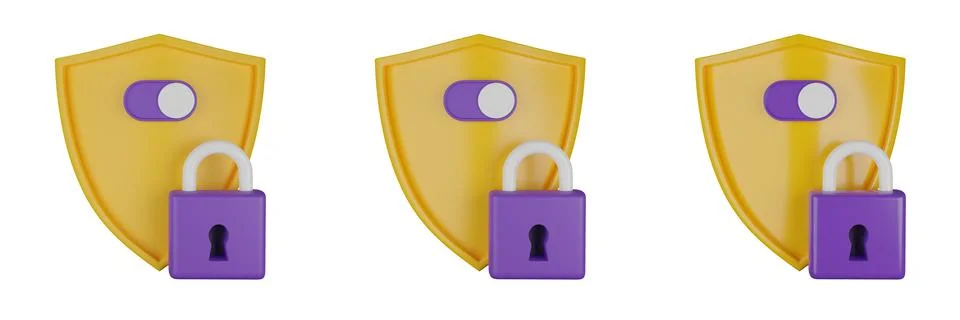3D shield secure icon, lock password authentication render concept Stock Illustration