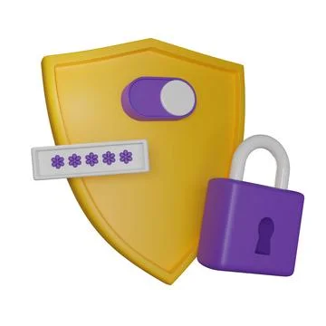 3D shield secure icon, lock authentication password render concept イラスト素材