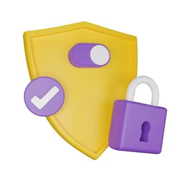 3D shield secure icon, lock authentication password render concept Stock Illustration
