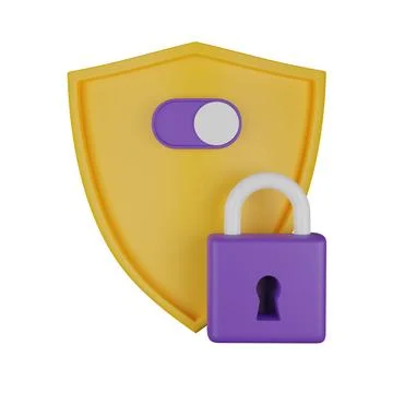 3D shield secure icon, password lock authentication render concept Stock Illustration