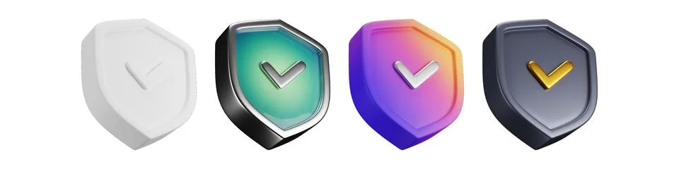 3D shield sheet design variants with distinct color palettes for digital securit Stock Illustration