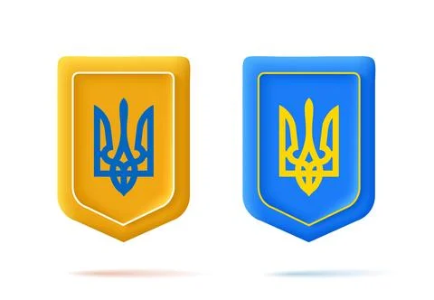 3d shield with trident in blue and yellow colors, Ukraine independance Stock Illustration