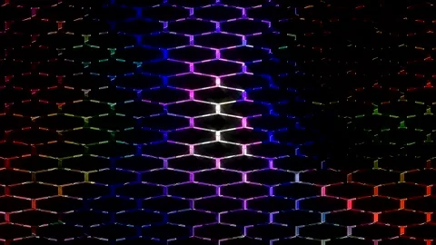 3D shining bright lines set wave motion, color full, on black background Stock Footage 331075806