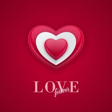 3D Shiny Bead Heart Shape on Red Background Stock Illustration