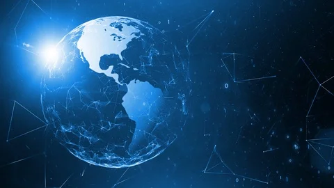 3d shiny earth globe rotation on cyberspace background Stock Footage 121232344