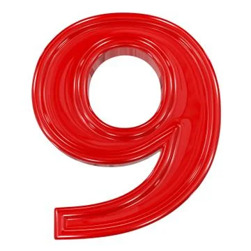 3d shiny red font made of plastic or ceramic - figure number nine. isolated o Stock Illustration