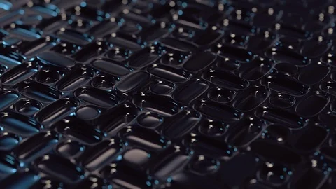 3D Shiny Round Pattern Background Loop with Depth of field Side View blue steel Stock Footage 109380998