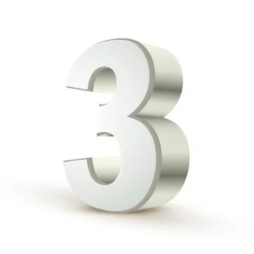 3d shiny silver number 3 스톡 일러스트