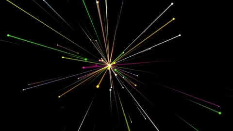 3D Shooting flares joining at center and away in all directions on dark scre Video stock 340807059