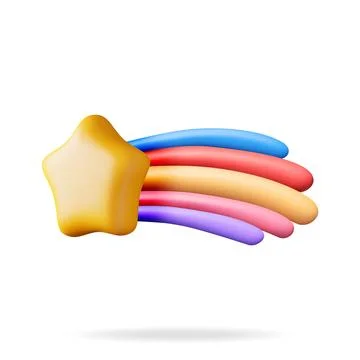 3D Shooting Star with Rainbow Tail Stock Illustration