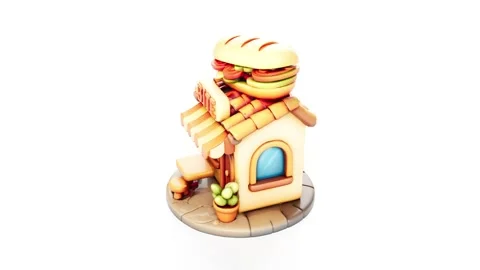 3d shop store restaurant on white bg rotate endless Video stock 317752084