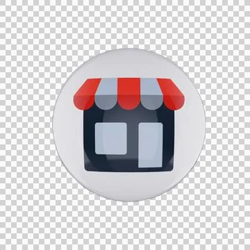 3D Shop Storefront Building Icon Button Isolated Transparent Stock Illustration