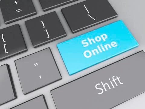 3d shopping button on computer keyboard. online shopping concept. Stock Illustration