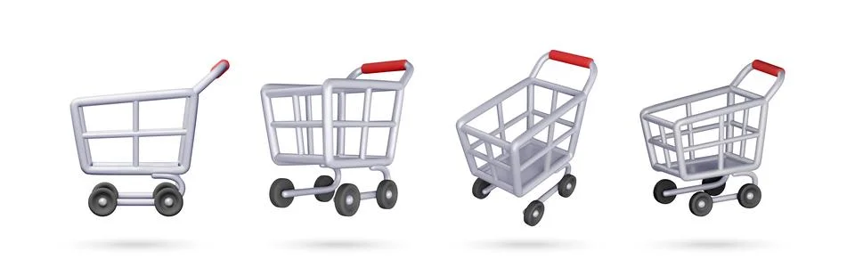 3D Shopping cart in different angle and perspective. Stock Illustration