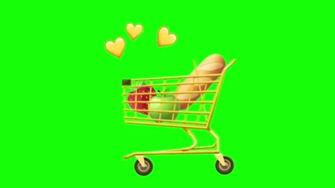 3d shopping cart with items bouncing animation on green screen loop Stock Footage 314260113