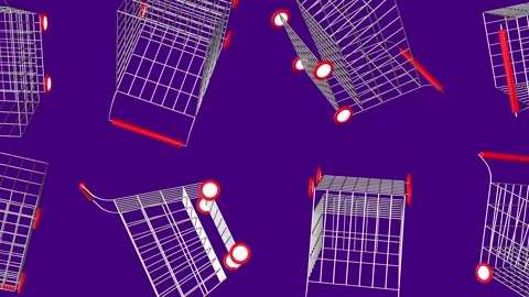 3D Shopping Trolley Falling Animation. Shopping Cart 3D. 4K Stock Footage 284911826