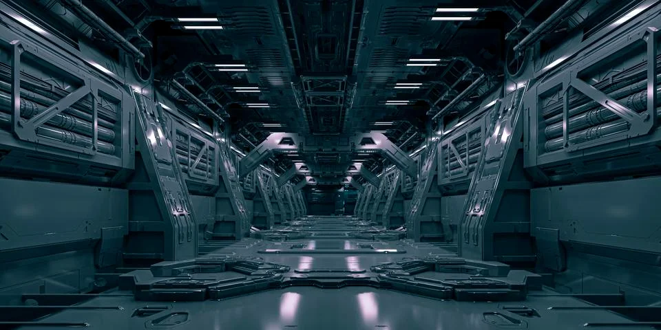 3d si-fi facility design, technology concept corridor 库存插图