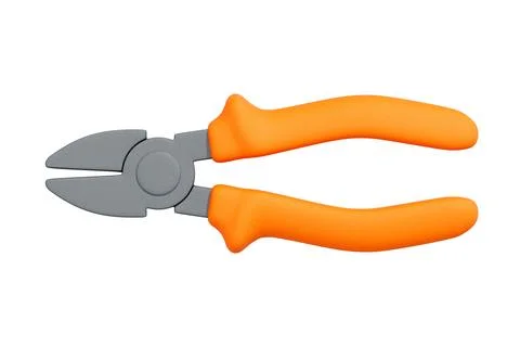 3D Side Cutting Pliers with Orange Handles Isolated on White Stock Illustration