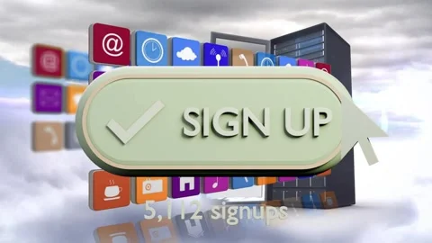 3D SIGN UP button reacting to hovering cursor, growing, blurring, updating Stock Footage 339494806