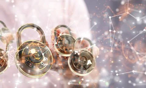 3D sign of Information technology protection, secure access, encryption against Stock Photos