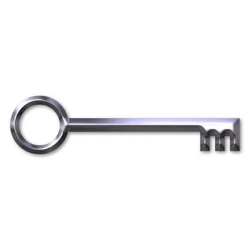 3D Silver Antique Key Stock Illustration