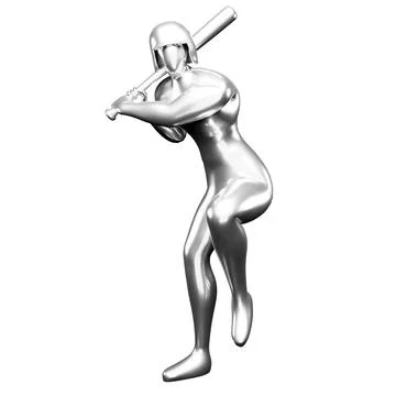 3d Silver Baseball Player Clip Art Holding Up With a Baseball Bat While Lif.. Illustrazione stock