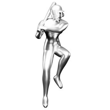 3d Silver Baseball Player Clip Art Holding Up With a Baseball Bat While Lif.. Stock-Illustration