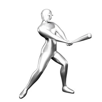 3d Silver Baseball Player Clip Art Hitting With a Baseball Bat. Viewed From.. Stock Illustration