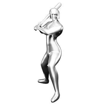 3d Silver Baseball Player Clip Art Holding a Baseball Bat. Viewed From The .. Illustrazione stock