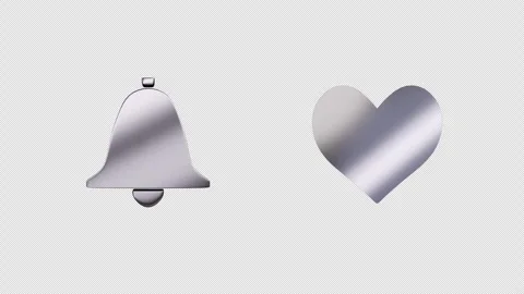 3D Silver Bell and Heart Icons Rotating Loop on Alpha Channel Vídeos de archivo 332413021