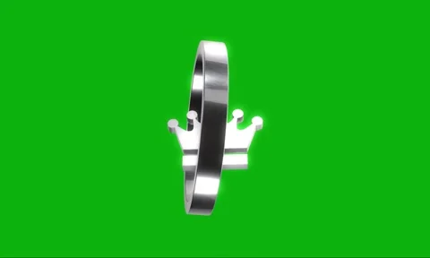 3d silver crown icon rotating inside ring isolated on green screen. Stock Footage 346499616