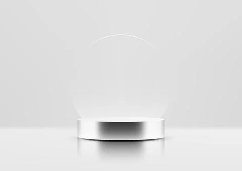 3D Silver Cylindrical Podium on Gray Surface with Subtle Circular Backdrop .. Stock Illustration
