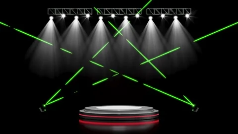 3d Silver empty podium with lighting equipment, laser light, spotlight shin.. Stock Footage 292079500