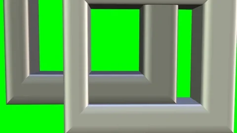 3d silver frames quick moving and rotating on green screen, 3d animation useful Stock Footage