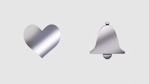 3D Silver Heart and Bell Icons Appearing Sequentially on Alpha Channel Vídeos de archivo 332413042