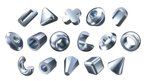 3d silver or chrome metal geometric shape objects Ilustración de archivo