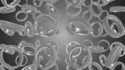 3D Silver Rings Falling Animation. Silver Rings. 4K Stock Footage 278312228
