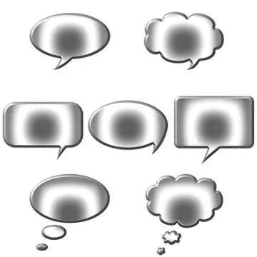 3D Silver Speech and Thought Bubbles Stock Illustration