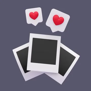 3d simple blank photo frames with likes messages. Retro vintage style 3d illu Stock-Illustration