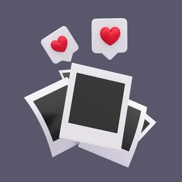 3d simple blank photo frames with likes messages. Retro vintage style 3d illu Illustrazione stock