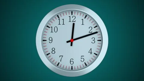 3d simple clock with hour, second and minute arrows is in space, computer Illustrazione stock