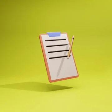 3d simple pencil with document icon on pastel background high quality 3d Stock Illustration