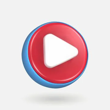 3d simple play video or audio isolated vector 3d icon. play on red button iso Illustrazione stock