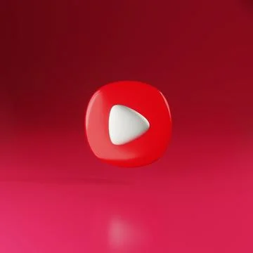 3d simple play video or audio icon isolated illustration on pastel red Stock Illustration