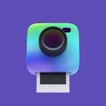 3d simple rainbow snapshot camera with lens on pastel background with clear s Stock Illustration