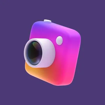 3d simple rainbow snapshot camera with lens on pastel background with clear s Stock Illustration